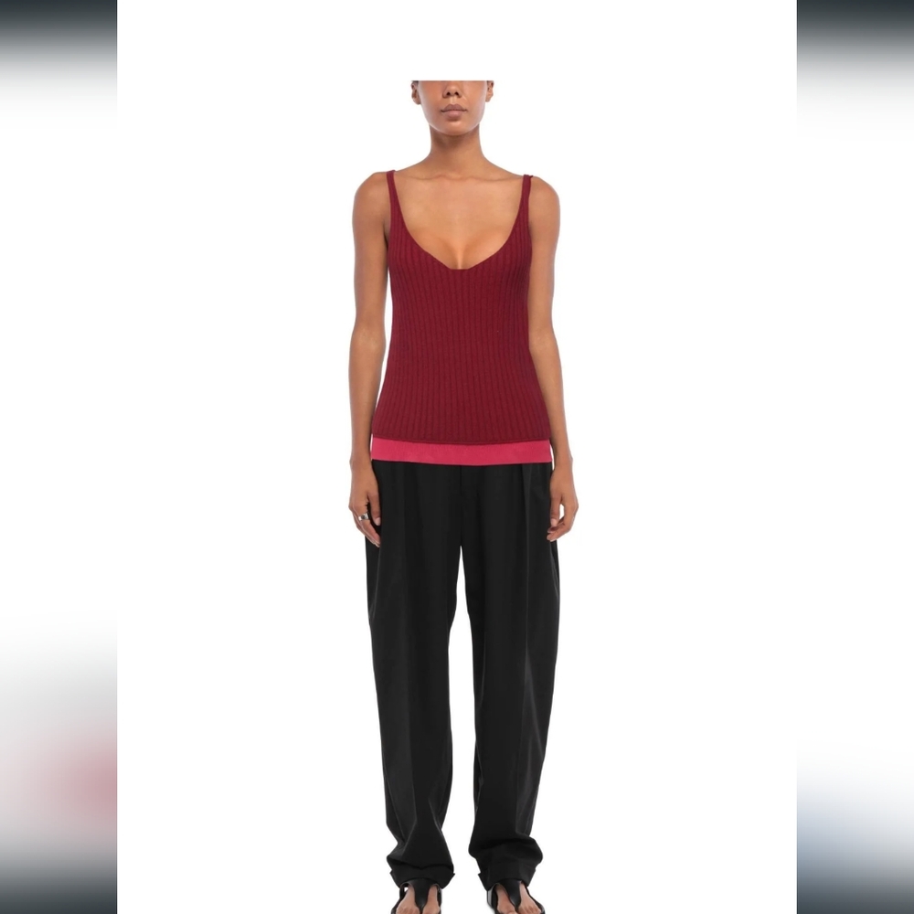 Bottega Veneta Red Double Layer Ribbed Knit Tank Top